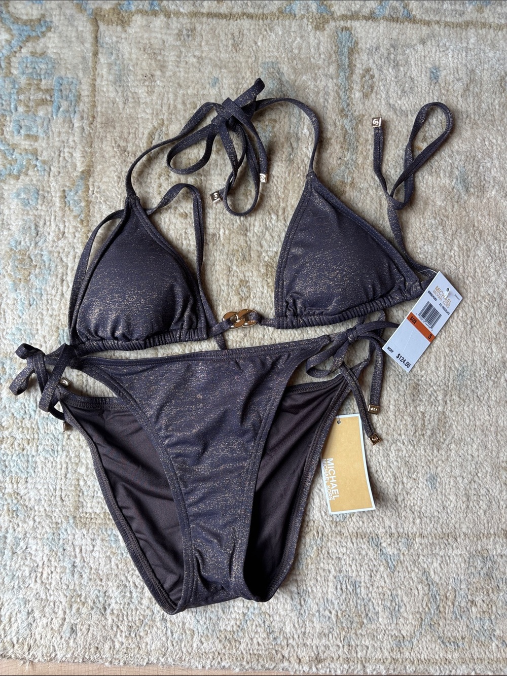 Michael Kors Shimmery Chocolate Brown Tie Bikini